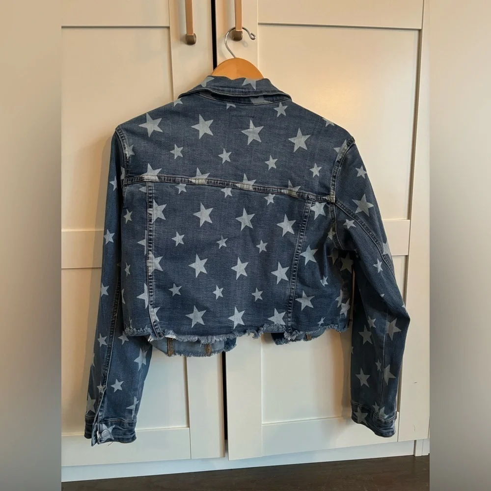 Judy Blue Star Print Jean Jacket Size Large Fourth of July USA Size Large - Picture 2 of 6